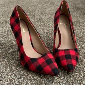 Buffalo plaid high heels
